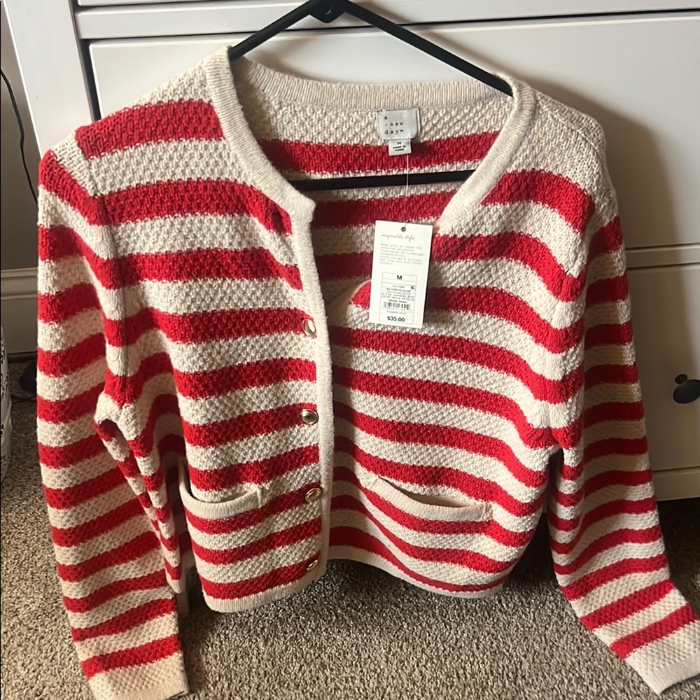 Striped Red and Cream Sweater